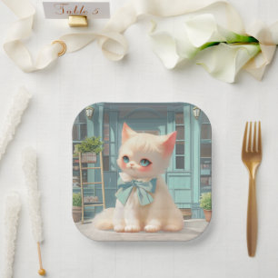 Plato De Papel Gatito con sabor suave y azul en pastelería