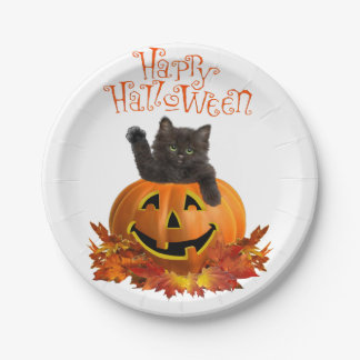 Plato De Papel Gatito de Calabaza