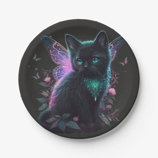 Plato De Papel Gatito de hadas mágicas (Anverso)