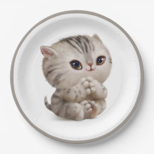 Plato De Papel Gatito Dibujado a Mano con Tipografía de Gracias C