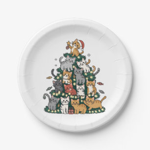Plato De Papel Gatito Divertido Árbol de Navidad Gato Mascota Ama