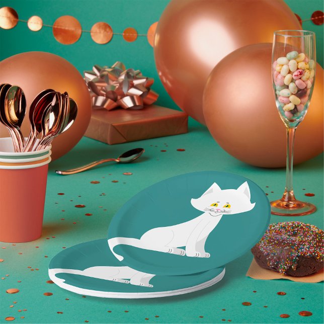 Plato De Papel Gatito Minimalista Gato Blanco (Subido por el creador)