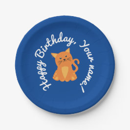 Plato De Papel Gatito Naranja Encantador Personalizable Nombre