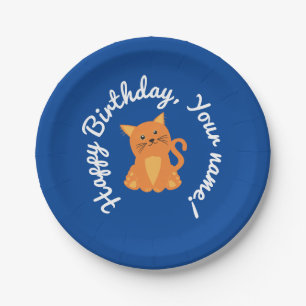 Plato De Papel Gatito Naranja Encantador Personalizable Nombre