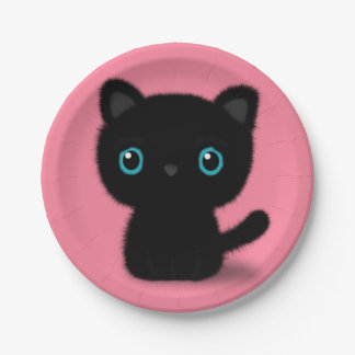 Plato De Papel Gatito negro dulce en rosa en colores pastel