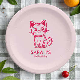 Plato De Papel Gatito rosa