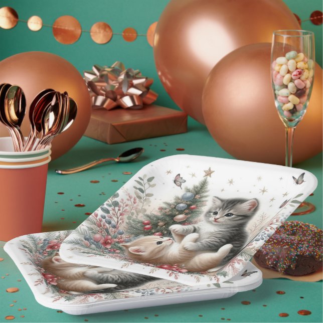 Plato De Papel Gatitos Navidades lúdicos (Multi)