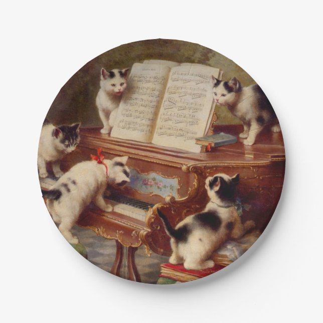 Plato De Papel Gatitos y piano (Anverso)