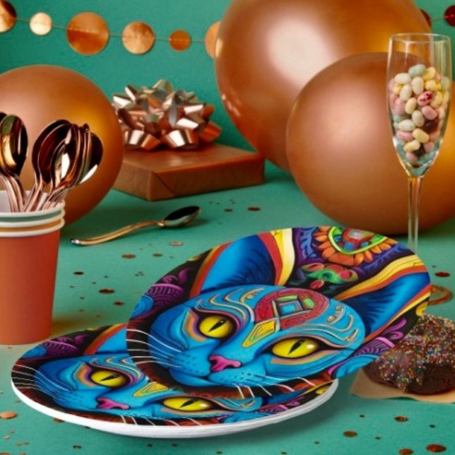 Plato De Papel Gato abstracto con ojos amarillos (Subido por el creador)