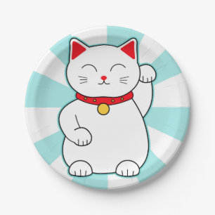 Plato De Papel Gato afortunado blanco