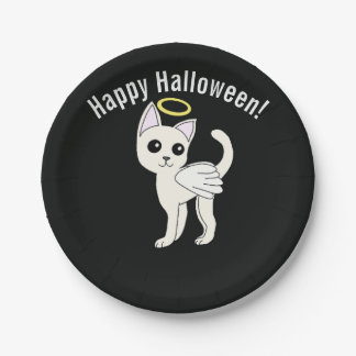 Plato De Papel Gato Ángel Halloween Feliz Halloween