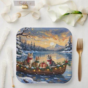 Plato De Papel Gato Angora Turco Navidad Barco Fiesta