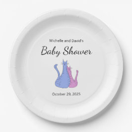 Plato De Papel Gato Baby Shower lindo gemelos azul rosado
