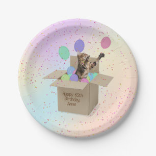 Plato De Papel Gato bengalí en caja de cartón con globos