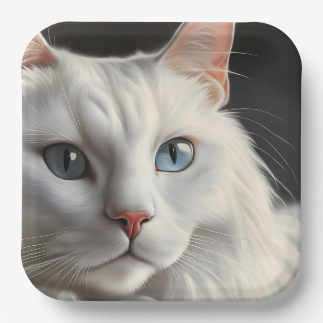Plato De Papel Gato blanco (Anverso)
