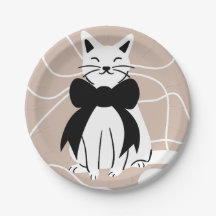 Gato blanco y negro con línea abstracta