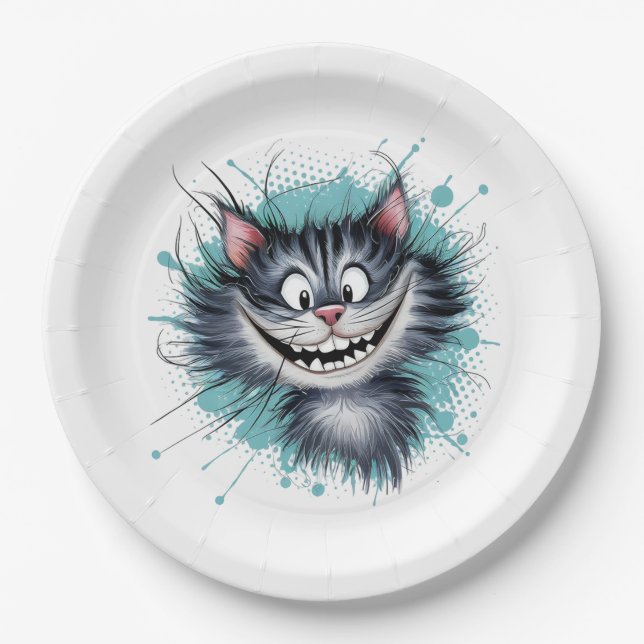 Plato De Papel Gato con una sonrisa. (Anverso)