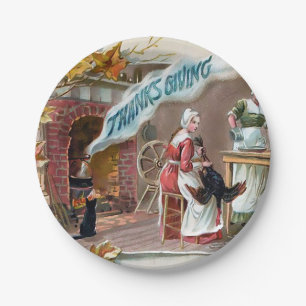 Plato De Papel Gato de Acción de Gracias