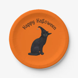 Plato De Papel Gato de bruja negra