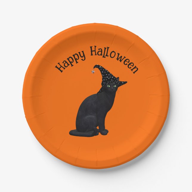 Plato De Papel Gato de bruja negra (Anverso)