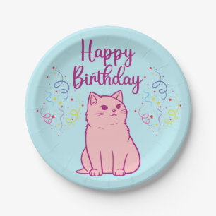 Plato De Papel Gato de cumpleaños feliz