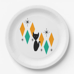 Plato De Papel Gato de diamantes de estallidos atómicos modernos