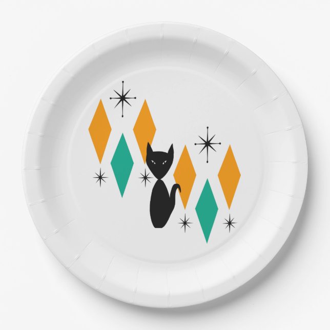 Plato De Papel Gato de diamantes de estallidos atómicos modernos  (Anverso)