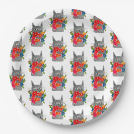 Plato De Papel Gato de flores
