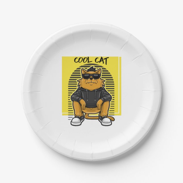 Plato De Papel Gato de Guay con gafas de sol y un suéter (Anverso)