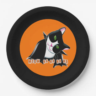 Plato De Papel Gato de Halloween