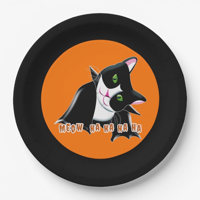 Plato De Papel Gato de Halloween (Anverso)
