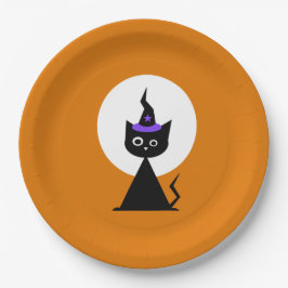 Plato De Papel Gato de Halloween picante
