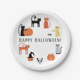 Plato De Papel Gato de Halloween Spooky
