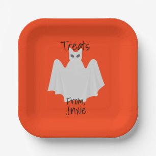 Plato De Papel Gato de Halloween vestido como una placa de papel 