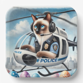 Plato De Papel Gato de la POLICÍA trabajando durante las vacacion