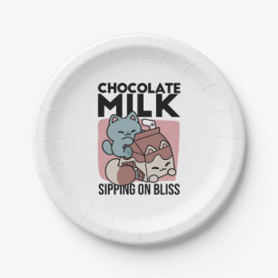 Plato De Papel Gato de Leche Chocolate Kawaii – Bebida Acogedora 