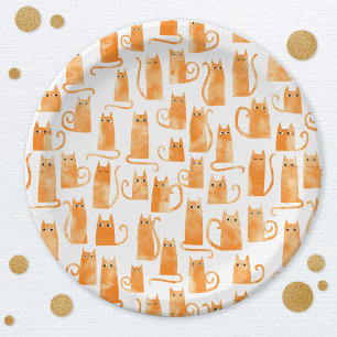 Plato De Papel Gato de Naranja divertido