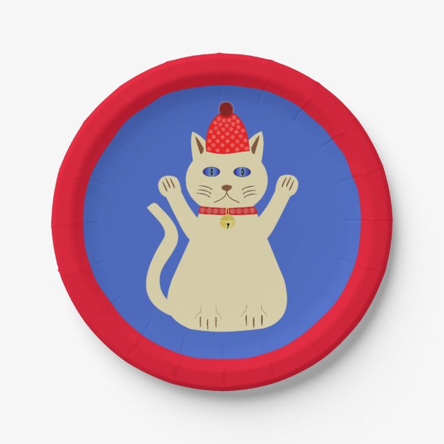 Plato De Papel Gato de Navidades de corte (Anverso)
