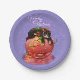 Plato De Papel Gato de pequeños Navidades ilumina la magia de inv