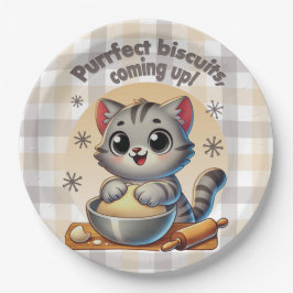 Plato De Papel Gato de rodillas "Procure galletas, venga"