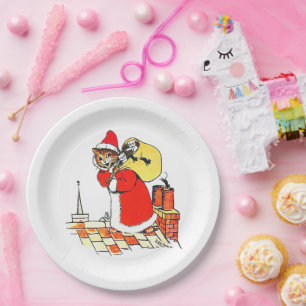 Plato De Papel Gato de Santa Claus, Louis Wain