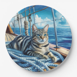 Plato De Papel Gato De Tabby En Cuestas De Barco