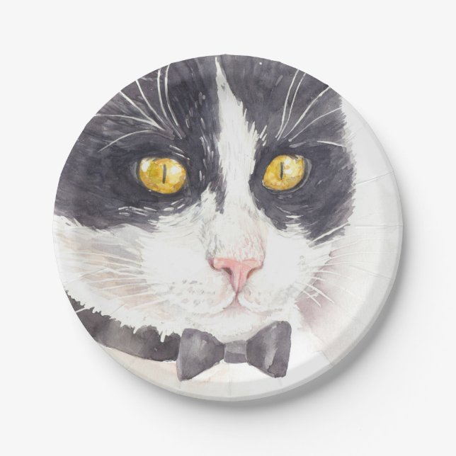 Plato De Papel Gato de Tuxedo (Anverso)