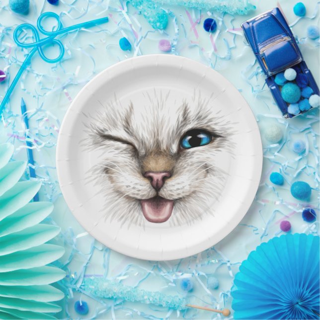 Plato De Papel Gato de Winking (Fiesta)