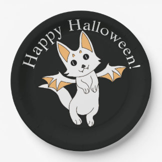 Plato De Papel Gato Dragón Feliz Halloween