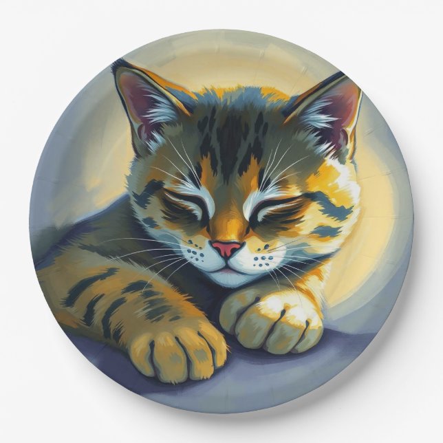 Plato De Papel Gato durmiendo (Anverso)