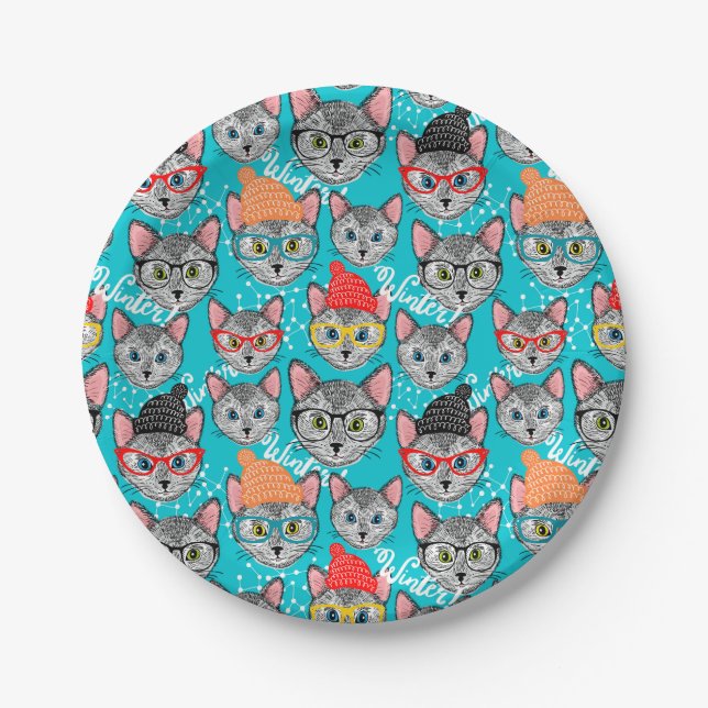 Plato De Papel Gato en el gorra (Anverso)