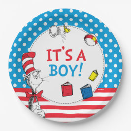 Plato De Papel Gato en el Gorra | Es un Boy Baby Shower