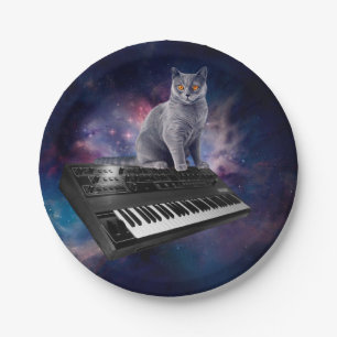 Plato De Papel Gato en el sintetizador en el espacio