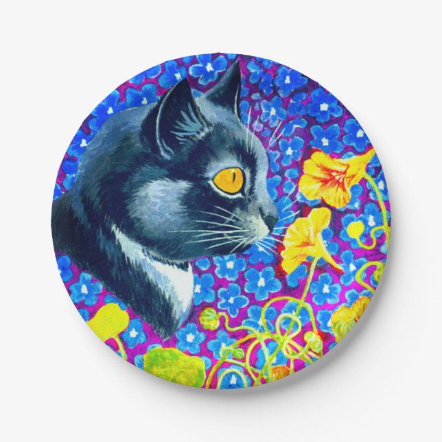 Plato De Papel Gato en flores (Anverso)